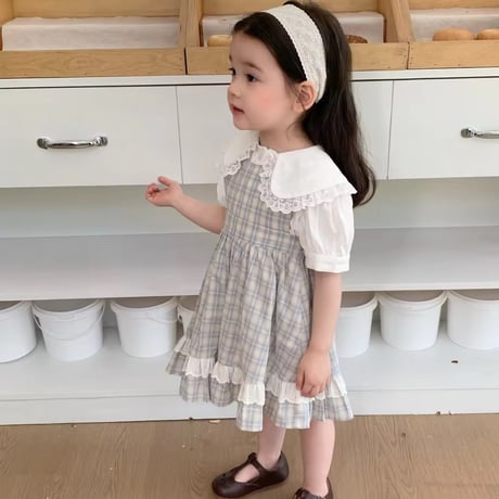 姉妹お揃いペールチェックノースリーブワンピースorスカートブルマサロペット(1395)