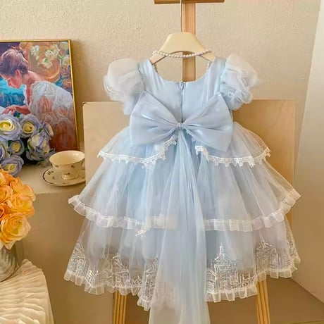 kids light blueトリプルチュールプリンセスドレス(1049)