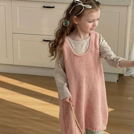 kids Spring pinkニットワンピースコーデ(4039)