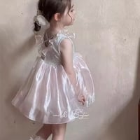 kids ベビーピンクバッククロスサテンチュールワンピース(1723)