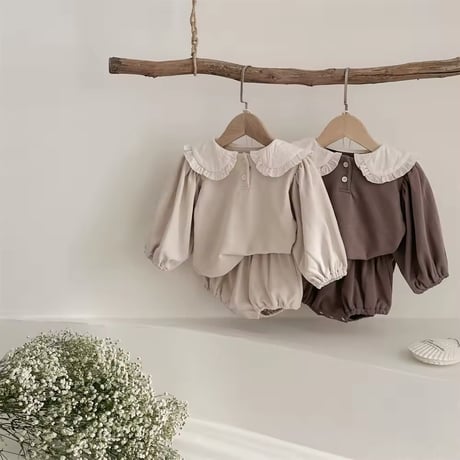 beige gray×coffeeラウンドカラーセットアップ(1062)