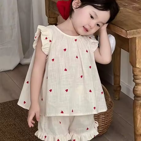 kids redミニハートサマーセットアップ(2122)