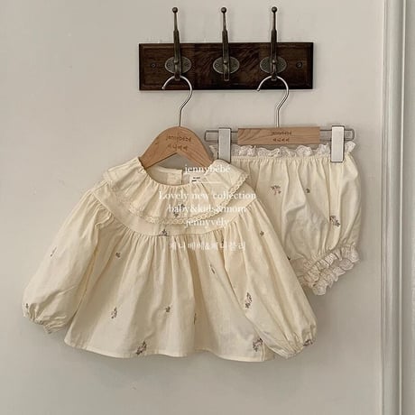 jennybebe vintage little flower刺繍ロンパースorセットアップ(4035)