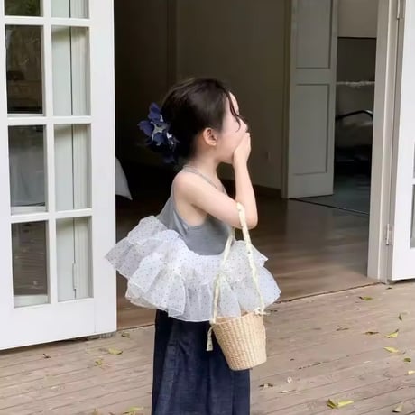 kids gray × dot tulleノースリーブトップス(2275)