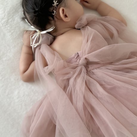 2color shoulder back ribbonチュールロンパースドレス(3354)