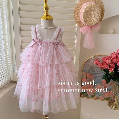 kids heart pink × blue トリプルチュールドレス(3225)