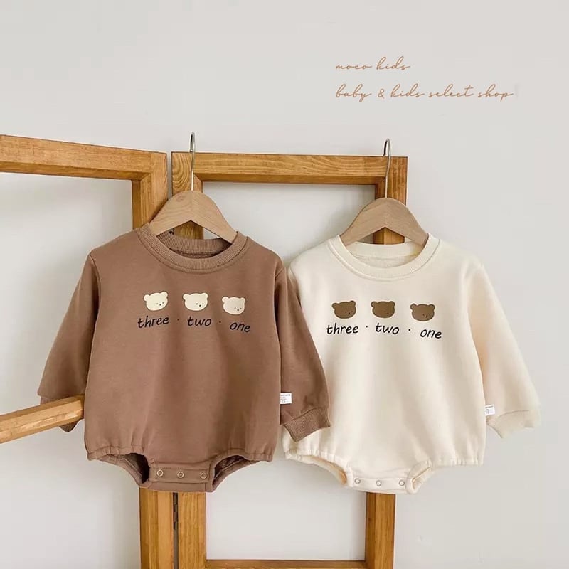 kikutti☆裏起毛ロンパース 2color 裏起毛くまthreeロンパース(1917) | こどもふく🧸mocokids