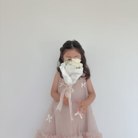 kids pink/white ミニリボンAラインチュチュドレス(826)