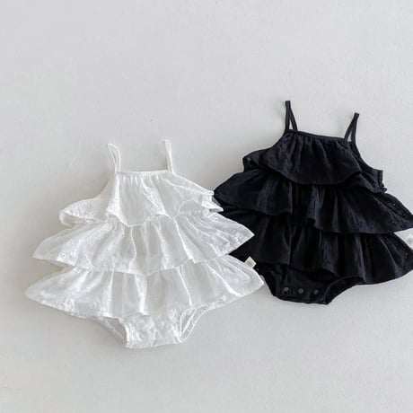 black / whiteレイヤーアイレットキャミロンパース(4146)