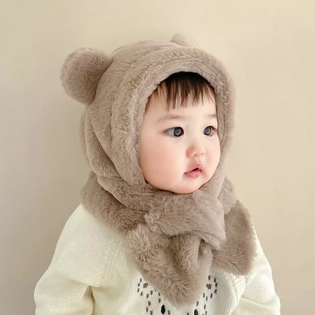 くま耳フェイクファーぬくぬくマフラー帽子(116)