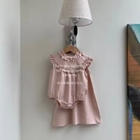 姉妹お揃いpinkノースリーブフリルロンパースorワンピース(2316)