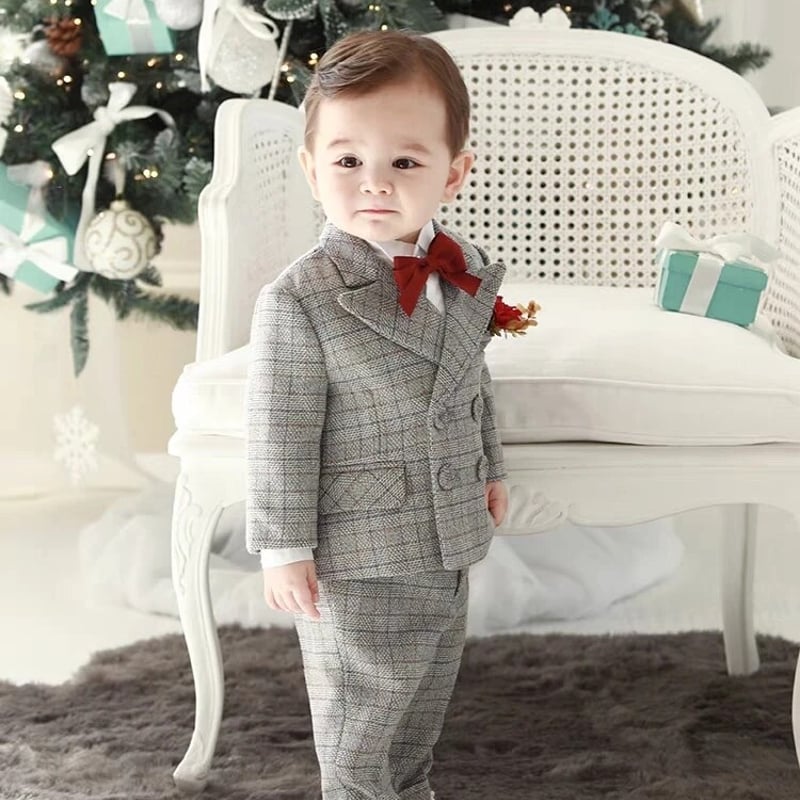 レッドネクタイグレンチェックフォーマルスーツ(460) | こどもふく