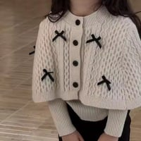 kids ケーブルニットブラックリボンポンチョカーディガン(1661)
