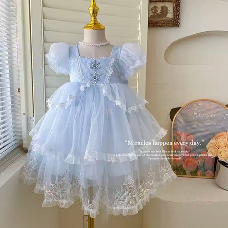kids light blueトリプルチュールプリンセスドレス(1049)