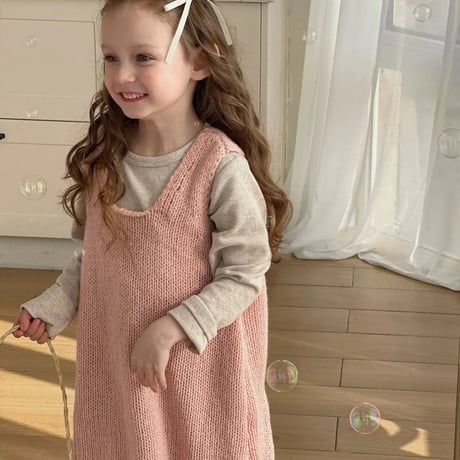 kids Spring pinkニットワンピースコーデ(4039)