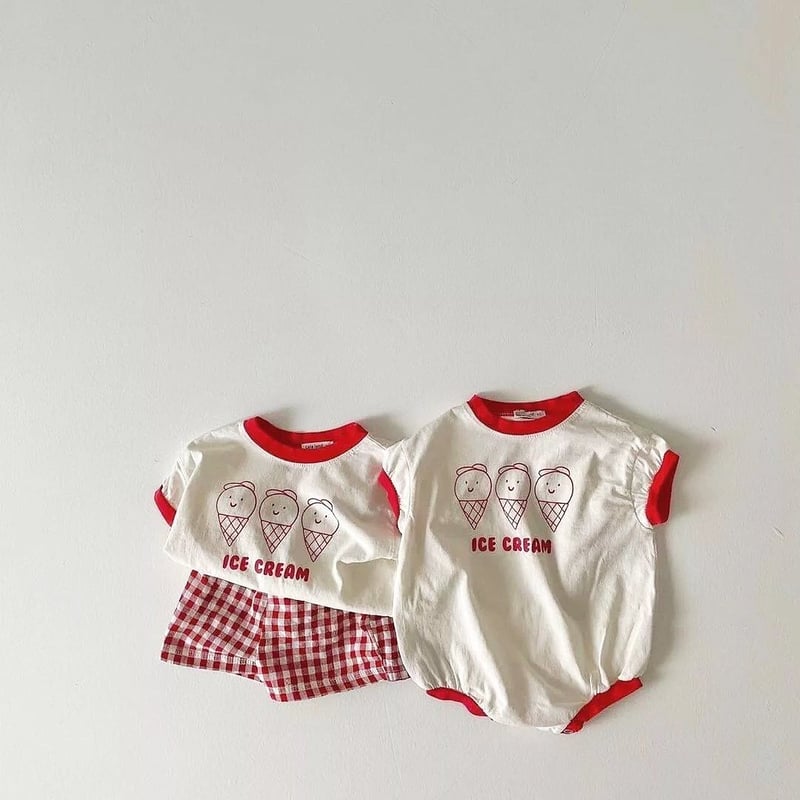 レッドブルーアイスクリームロンパース or セットアップ(2175