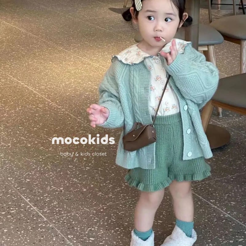 おすすめネット kids mint green 花柄ブラウス×カーディガン×ニットパンツ(4030 トップス