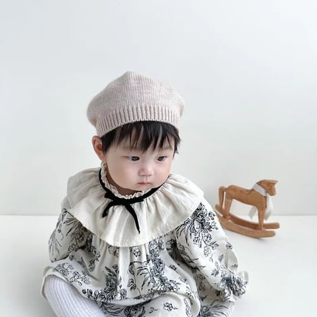 姉妹お揃いblackフローラルホワイト襟セットアップ or スカートロンパース(3102)