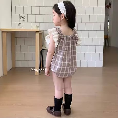 姉妹お揃い mocaチェックショルダーコットンレースワンピースorワンピース(1406)