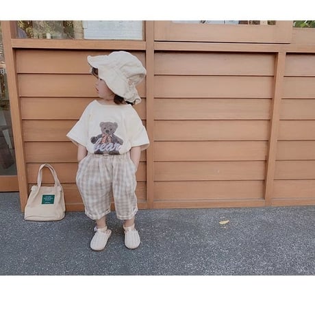 即納◆Bear半袖Tシャツorギンガムチェックパンツ(1116)
