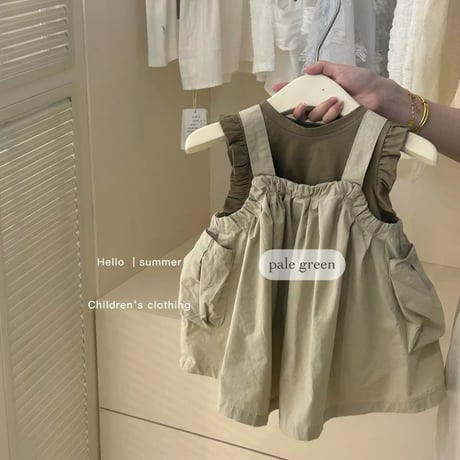 kids Autumnカラーノースリーブトップス×ポケットワンピースset(4186)