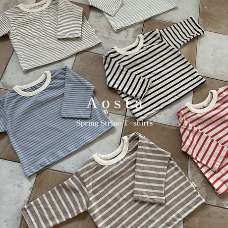 即納【Aosta】stripe Tshirt (a32)