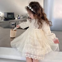 即納◆kids 2color ロングスリーブエプロンレースドレス(3371)