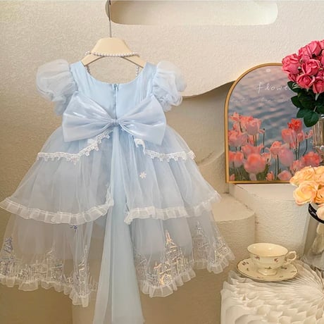 kids light blueトリプルチュールプリンセスドレス(1049)