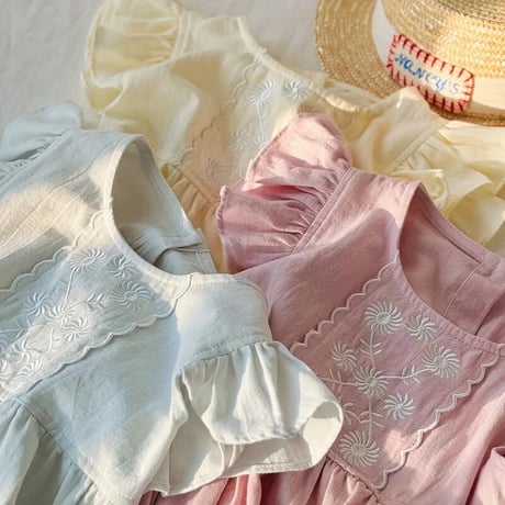 kids 3color パステルショルダーフリルワンピース(4075)