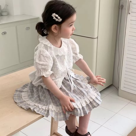 姉妹お揃いペールチェックノースリーブワンピースorスカートブルマサロペット(1395)