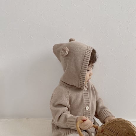 くま耳フードニットロンパース(3316)