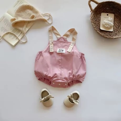 beige/pink バイカラーネコタグサロペット(977)