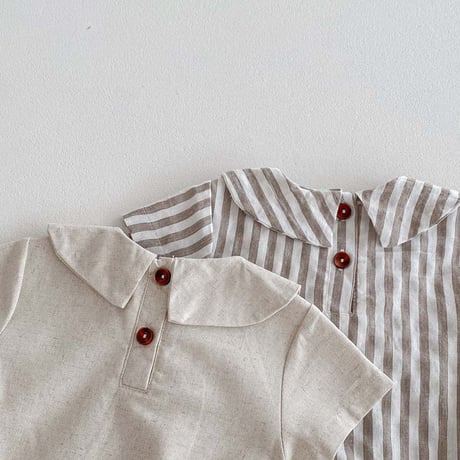 linen / stripeシンプルボタンロンパース(4144)