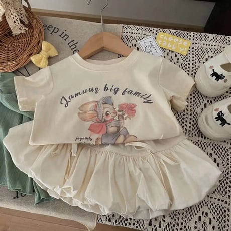 kids tシャツ×バルーンスカート甘カジコーデ(4104)