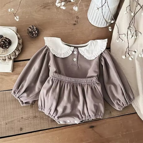 beige gray×coffeeラウンドカラーセットアップ(1062)