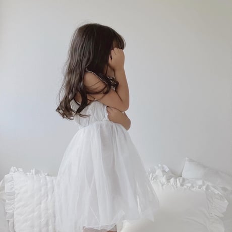 kids コットンレース×チュール切替ワンピース(341)