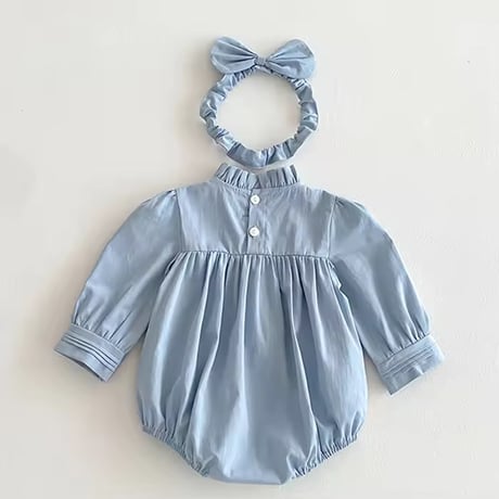 姉妹お揃いブルーVウエストロンパースorワンピース(955)
