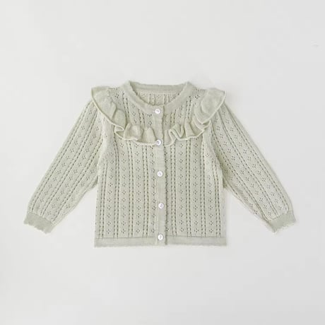 momo pastel green×beigeアイレットフリルニットカーディガン(1017)