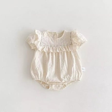 スクエア小花柄フリル刺繍レースロンパース(4090)