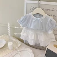 kids ice blueガーリーコットンレースパンツセットアップ(2272)