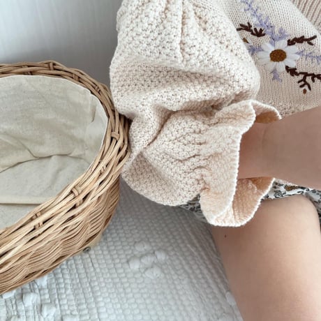 即納あり◆2color フラワー刺繍バルーンスリーブニットカーディガン(2470)