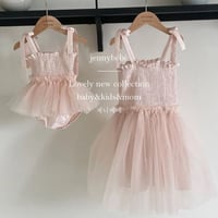 jennybebe 姉妹お揃いペールピンクキャミシャーリングチュチュワンピース(3052)