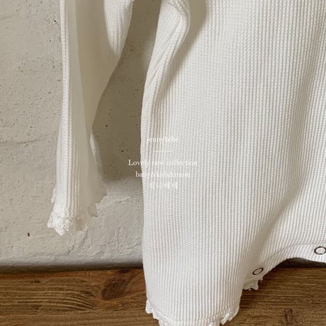 jennybebe ボンネット付きワッフルミニレースロンパース(3259)