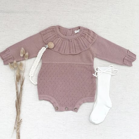 frill collar アイレット切り替えニットロンパース(3389)