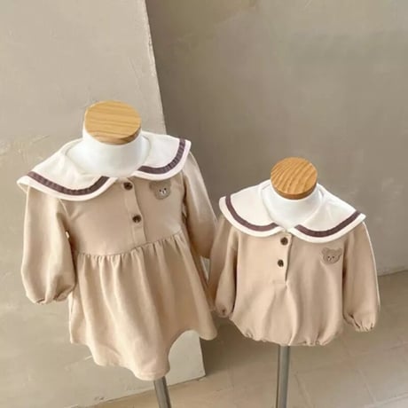 くま耳襟セーラーロンパースorワンピース(2375)