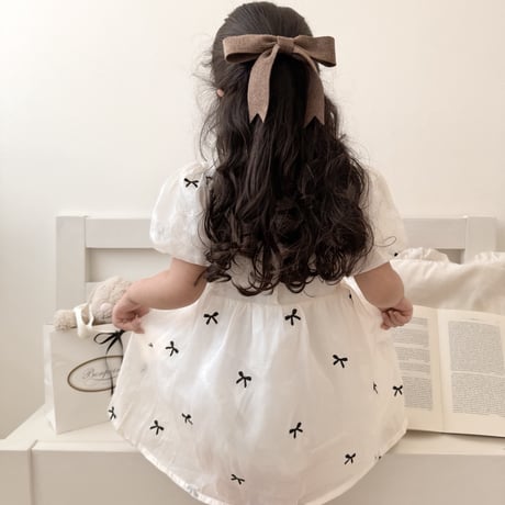 長袖/ 半袖 姉妹お揃いblack miniリボンロンパースorワンピース(4045)