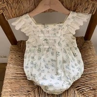 jennybebe blue flower×ivoryリネンショルダーフリルロンパース(1031)
