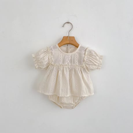 embroidery/check パフスリーブブルマセットアップ(1277)