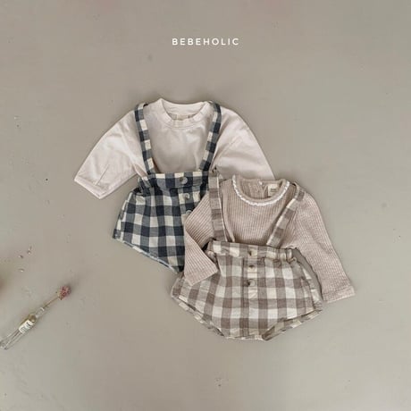 即納【bebeholic】check suspenders bloomers(b55)