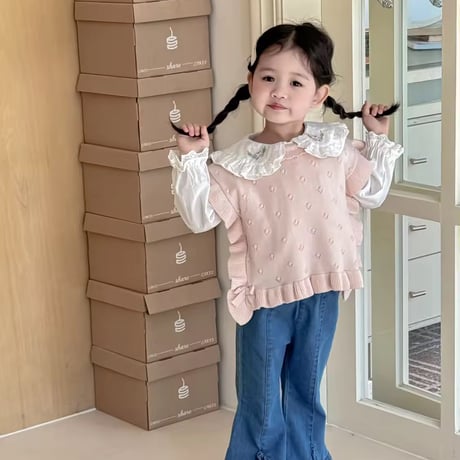kids ivory×pinkぽこぽこニットベスト(1041)